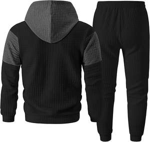 Ensemble jogging décontracté pour homme, automne, hip-hop, 2 pièces, sweat-shirt et pantalon de survêtement, jacquard gaufré, 100% coton, séchage rapide - Product Image 2