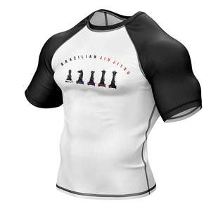 Professional BJJ Rashguard Short Sleeve Compression Shirt Brazilian Jiu Jitsu MMA Grappling Training Wear Chess Belt Design - Product Image 6