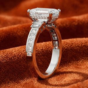 Moissanite <b>Emerald</b> Cut <b>Ring</b> for Women <b>Silver</b> Tone Engagement Wedding Anniversary Party Gift Jewelry Elegant Luxury Daily Wear - Product Image 2