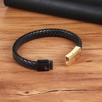 Bracelet Minimaliste en Cuir Véritable Noir avec Fermoir Magnétique pour Homme, Vente en Gros MenneM, OEM ODM