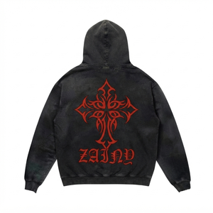 Sudadera con Capucha Extra Grande de Felpa de Algodón de 400 GSM, Lavado Ácido, Color Negro, Ecológica, con Logotipo Personalizado Bordado con Impresión DTF - Product Image 2