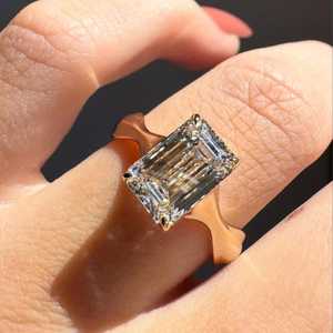 10K Yellow Gold Solitaire Engagement Unique Band <b>Ring</b> 5.01CT VS1 <b>Emerald</b> Lab Grown Diamond Wedding <b>Ring</b> IGI Certified - Product Image 1
