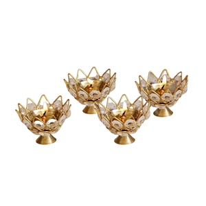 Wholesale Luxury Metal Lotus Candle Holder <b>Set</b> Of 2 Glass T-light Cup Wedding Centerpiece Diwali Home Decor Candlestick - Product Image 3