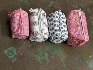 Vintage Floral Cotton Cosmetic Bag Small Portable Embroidered <b>Makeup</b> Organizer Hook Loop Closure Toiletry Bag - Product Image 5