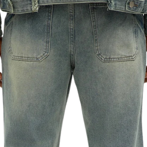 Pantalones Vaqueros Vintage para Hombre, Lavados y Desgastados, Corte Regular, 100% Algodón, Estilo Cargo con Parches Bordados, Casuales - Product Image 4