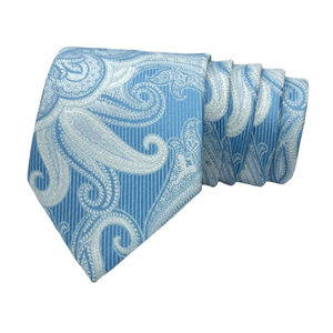 Ensemble cravate et pochette en soie motif cachemire bleu ciel Benon |   Ensemble cravate de luxe pour homme – Accessoire de mode pour affaires, mariages et cadeaux - Product Image 1