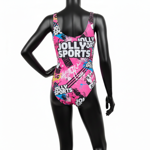 Traje de Baño para Mujer, Poliéster y Spandex de Primera Calidad, Estampado de Grafiti Rosa Neón, Logotipo Sublimado - Product Image 2