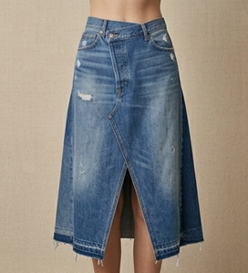 Jupe longue en jean taille haute pour femme, coupe trapèze, couleur unie, boutonnée sur le devant, décontractée, coupe ample, en tissu de coton délavé, style printemps - Product Image 4