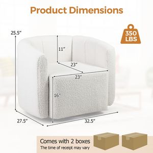 Fauteuil d'appoint moderne en sherpa pour salon, rembourré avec dossier et accoudoirs incurvés - Product Image 5