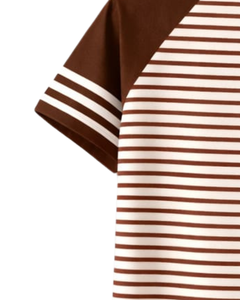 Camiseta Raglán Personalizada a Rayas Marrón Café y Blanco, de Algodón, Informal, para Verano, con Mangas en Contraste y Cuello Redondo, Fabricante OEM - Product Image 6