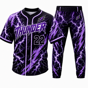 Custom Sublimated Baseball Uniform Set Purple Lightning Design Jersey Pants Men Adult Breathable <b>Athletic</b> Team Wear OEM - Product Image 2
