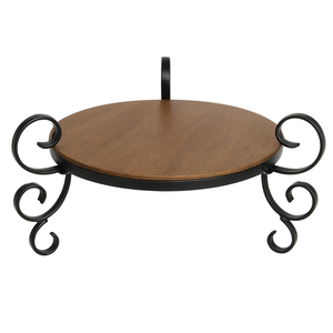 Handcrafted Wooden And Iron Cake Stand With Architectural Metal Base And Sophisticated Styling - Product Image 2