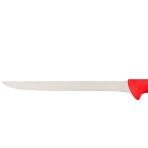 Couteaux à viande à lame argentée et manche rouge avec protège-doigts incurvé pour la préparation culinaire et les coupes précises - Product Image 3