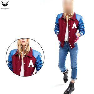 Hand Made Women's Varsity <b>Jacket</b> Solid Color Contrast Trim Full Sleeve Turn-down Collar Autumn Wear Regular Fit Letter A Design - Product Image 6