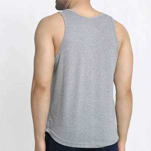 Camiseta sin mangas de algodón pesado con logo personalizado para hombre, estilo ribbed, para gimnasio, fitness, running, deportes, entrenamiento, tejida - Product Image 3