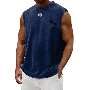 Camiseta sin mangas unisex vintage de punto con lavado ácido, de elastano/poliéster, con logo personalizado, ligera, para yoga y deportes, OEM - Product Image 5