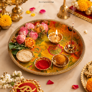 10 Inch Floral Decorative Thali for Aarti Pooja Rakhi Karwa Chauth Wedding Festive Decoration Traditional Indian Pooja Platter - Product Image 5