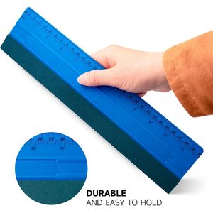 Righello universale in vinile PP rigido blu da 12 pollici (30 cm) con raschietto a 4 angoli per installazione pellicole oscuranti vetri, con feltro - Product Image 5