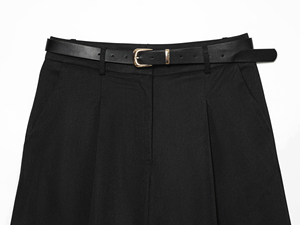 Falda pantalón plisada de cintura alta, color liso, con cinturón, estilo minimalista, tejido, corte regular, moda femenina - Product Image 4