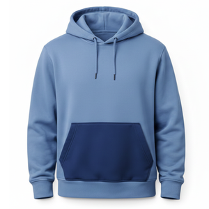 Sweat à capuche pour homme bicolore sur mesure en gros |   Pull en coton |   Poche kangourou contrastée |   Bleu ciel et bleu foncé - Product Image 1