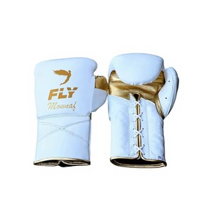 Fly White Gold Boxing Gloves <b>Lace</b>-up PU Material for Adults Training Sparring Gear - Product Image 6