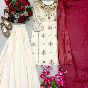 Beige Embroidered Salwar Kameez for Women Traditional <b>Indian</b> Pakistani <b>Top</b> and Pants Wedding Party Outfit - Product Image 4