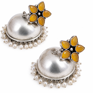 Wholesale <b>Oxidized</b> Silver Jhumka Earrings Onyx Stone Pearl Drop Ethnic Boho Jewelry for Women - Product Image 4
