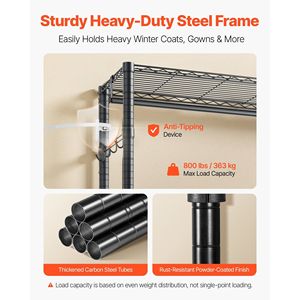 Appendiabiti a 6 livelli regolabile per carichi pesanti, capacità di carico 800 libbre, struttura in acciaio, armadio con capacità di carico 800 libbre - Product Image 4