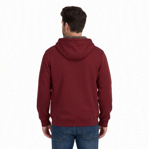 Men Burgundy Fleece Lined <b>Zip</b> Up <b>Hoodie</b> Winter Warm Casual Outerwear With Drawstring Hood And Kangaroo <b>Pocket</b> - Product Image 2