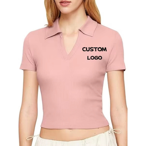 Camiseta Corta Rosa para Mujer, Manga Corta, Color Sólido, Tejida, Informal, para Primavera/Verano, Corte Holgado, Secado Rápido - Product Image 1