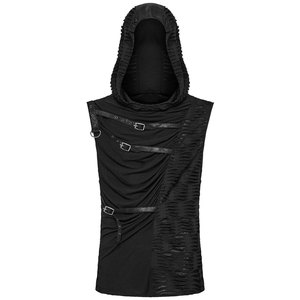 Débardeur à capuche déchiré style apocalyptique gothique pour homme, noir - Product Image 1