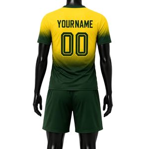 Ensemble maillot et short de football sublimé vert et jaune pour homme – Tenue de sport à manches courtes pour match et entraînement - Product Image 2