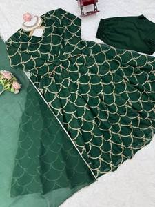 Conjunto de Vestido de Diseñador TENNECY - Reversible, Sin Arrugas, de Secado Rápido, Largo hasta el Tobillo, para Fiestas, con Hilo Mal Chanderi, Lentejuelas y Encaje - Product Image 5