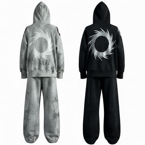 Vintage Washed Abstract Graphic <b>Tracksuit</b> Set Oversized Hoodie and Wide Leg Pants Streetwear Two Piece Outfit - Product Image 4