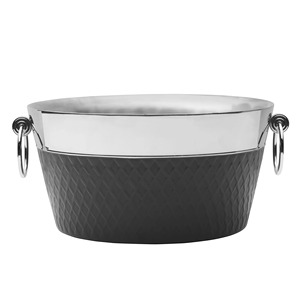 Seau à glace de luxe en fer noir texturé 12L pour fêtes et réceptions, élégant, finition argent poli et noir mat, refroidisseur à vin - Product Image 1