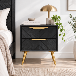 Elegant <b>Wooden</b> <b>Bedside</b> <b>Table</b> With Symmetrical Chevron Design, Storage Drawer <b>And</b> Raised Legs For Modern Bedroom Furniture - Product Image 2