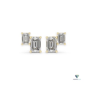 Pendientes de Diamantes Cultivados en Laboratorio con Corte Esmeralda de 1.47 CT en Oro Sólido de 14K, Pendientes de Diamantes de Cuatro Piedras Lineales Horizontales para Mujer - Product Image 1
