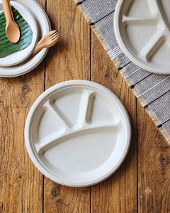 Assiette Thali Ronde de 11 Pouces à 4 Compartiments en Bagasse – Qualité Supérieure, en Pulpe de Canne à Sucre Naturelle, Compostable et Anti-Fuite pour Hôtels - Product Image 3