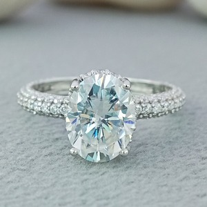 D'VINS JEWELS Luxury <b>Oval</b> Brilliant Cut 9x7mm VVS <b>Moissanite</b> Lab Grown Silver Rhodium Plated Channel Set <b>Engagement</b> <b>Ring</b> - Product Image 1