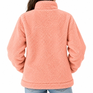 Chaqueta de Sherpa Suave para Mujer, Chaqueta Informal con Cierre Frontal, Ropa de Forro Polar para Exteriores, Superficie de Forro Polar Afelpado, Textura con Logotipo Estampado, Chaqueta de Invierno - Product Image 2