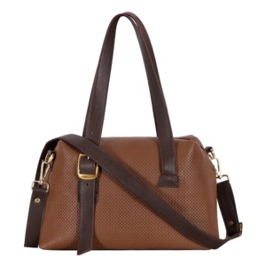 Bolso de Mano Personalizado de Cuero Genuino Nappa, Acabado Marrón Castaño Perforado, Marca Privada OEM/ODM, Venta al Por Mayor, Estilo de Lujo - Product Image 1