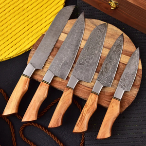 Ensemble de couteaux de chef en acier Damas, fabriqués à la main, conçus pour hacher, trancher et découper, ensemble de couteaux multi-usages de qualité supérieure pour la cuisine - Product Image 1