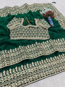 Fendy Satin 3MM Sequin Corded Border <b>Saree</b> Heavy Latkan Blouse Soft Elegant Rich Look Piping Border Heavy Pallu Traditional - Product Image 6