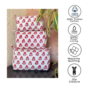 Jaipur Hand Block Printed <b>Colourful</b> Toiletry Bag <b>Set</b> of 3 Multi Function Cosmetic Organizer Waterproof Zip Closure Eco Friendly - Product Image 2