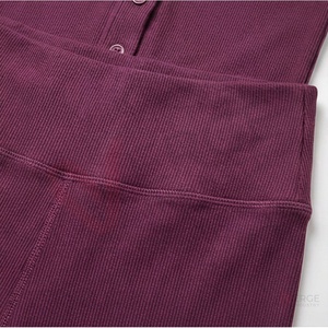 <b>Women</b> <b>Burgundy</b> 2 Piece Set Long Sleeve Turn Down Collar Button <b>Top</b> Flared Leg Pants - Product Image 5
