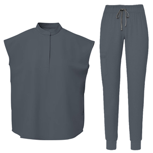 Ensemble de blouses médicales sans manches pour femmes, col montant, pantalon jogger, taille élastique avec cordon de serrage, uniforme d'infirmière avec poches - Product Image 2