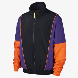 Stylish Color-Block Tracksuit Set – <b>Zip</b>-<b>Up</b> <b>Jacket</b> & Slim-Fit Jogger Pants in Black, Purple and Orange - Product Image 2