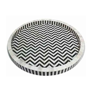 Bandeja de Servir Artesanal con Incrustaciones de Hueso y Asas, Bandeja Decorativa para Mesa de Centro, para Decoración del Hogar y Oficina - Product Image 1