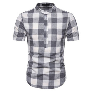 Tissu en toile de coton 100% à carreaux écossais personnalisable pour hommes et femmes, manches courtes pour chemises avec fonction de séchage rapide - Product Image 4