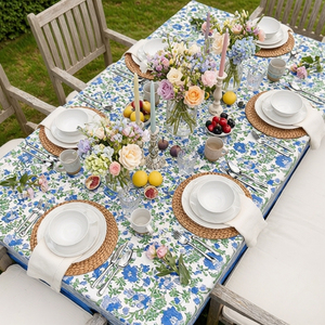 Rukhsana Blue Open Hand Block Printed Cotton <b>Tablecloth</b> 180x270cm Handmade Designer Premium Dining Table Home Decor Gift - Product Image 6